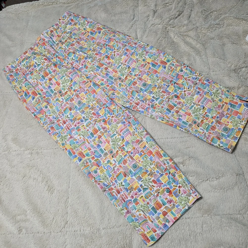 Talbots Italian Coastal Beach Print Crop Ankle Pants Stretch Colorful 10 P - Picture 3 of 16